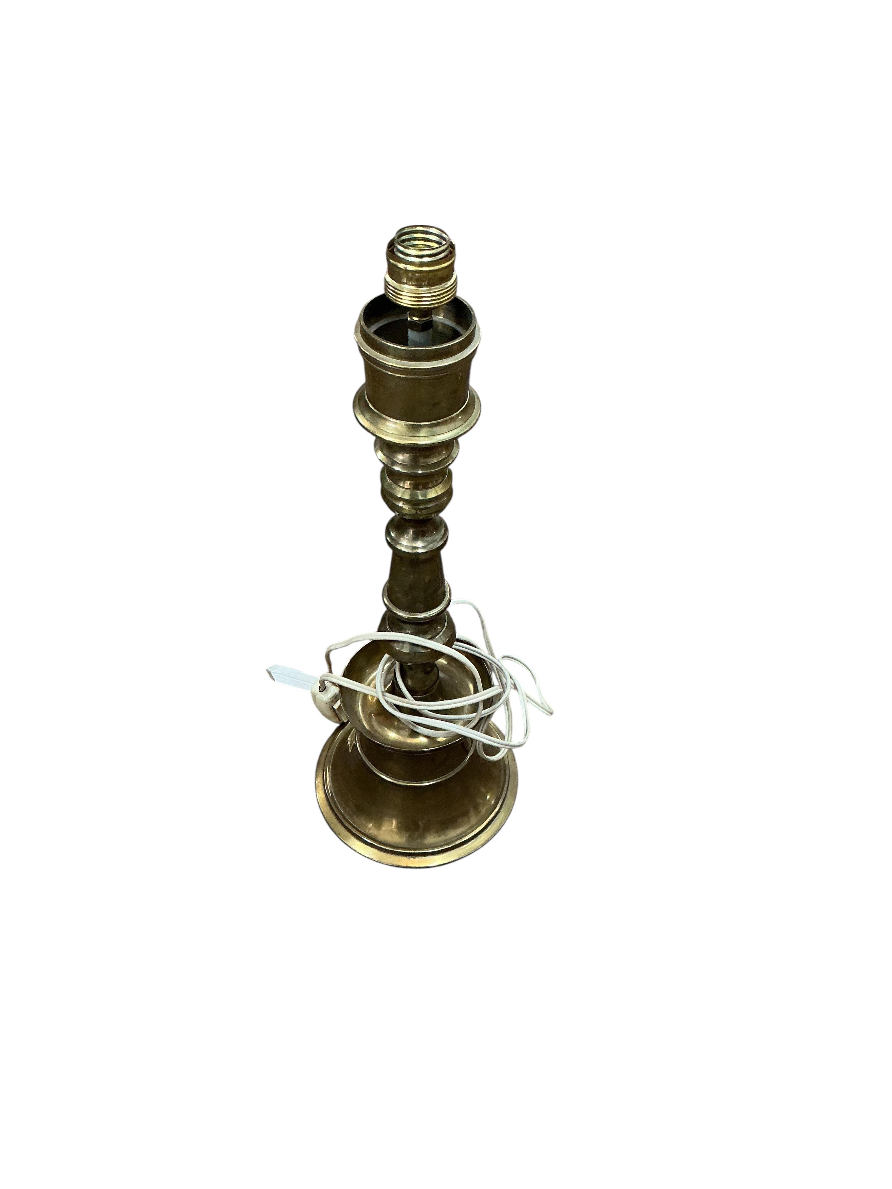 A brass standard lamp, height 114cm together with a small brass table lamp